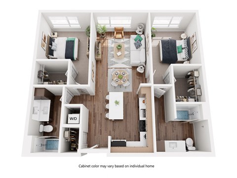 Floor plan for 2 beds, 2 baths, 1221 sqft